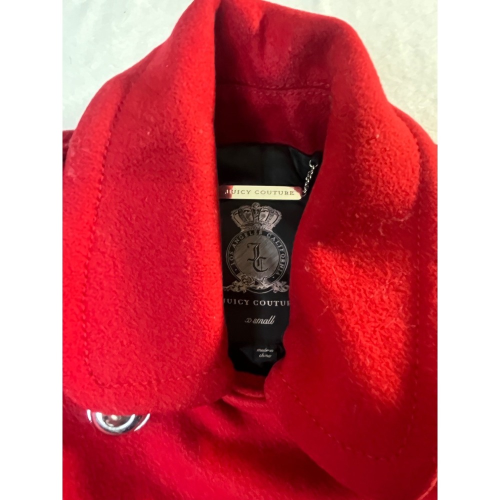 Juicy Couture Red Wool Blend Coat Womens XS Double Breasted Ruffle Hem - Picture 8 of 16